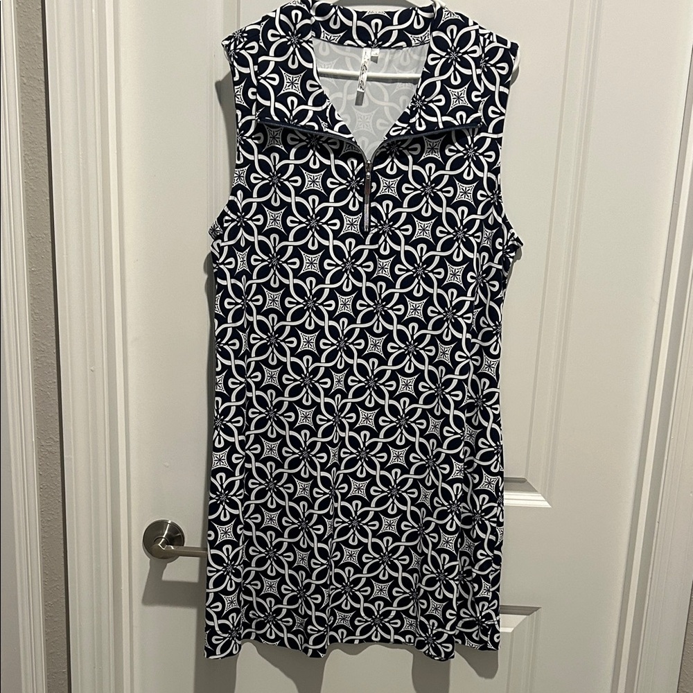 Lulu-B Navy and White Patterned Dress